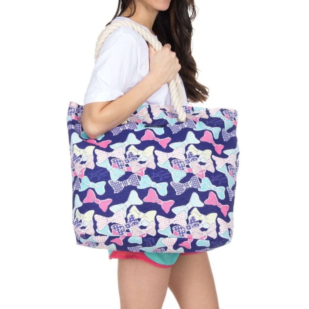 Lauren James Beach Bay Bow Beach Bag Reversible